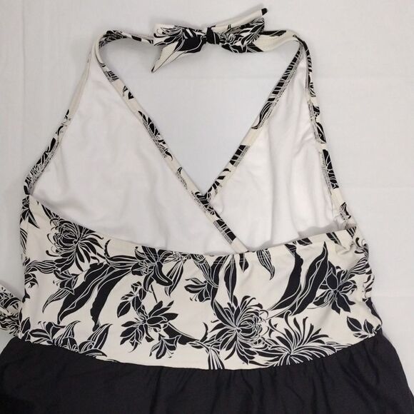 Apt 9 Black White Floral Halter Wrap Front One Piece Swimsuit Dress XL - Picture 11 of 15